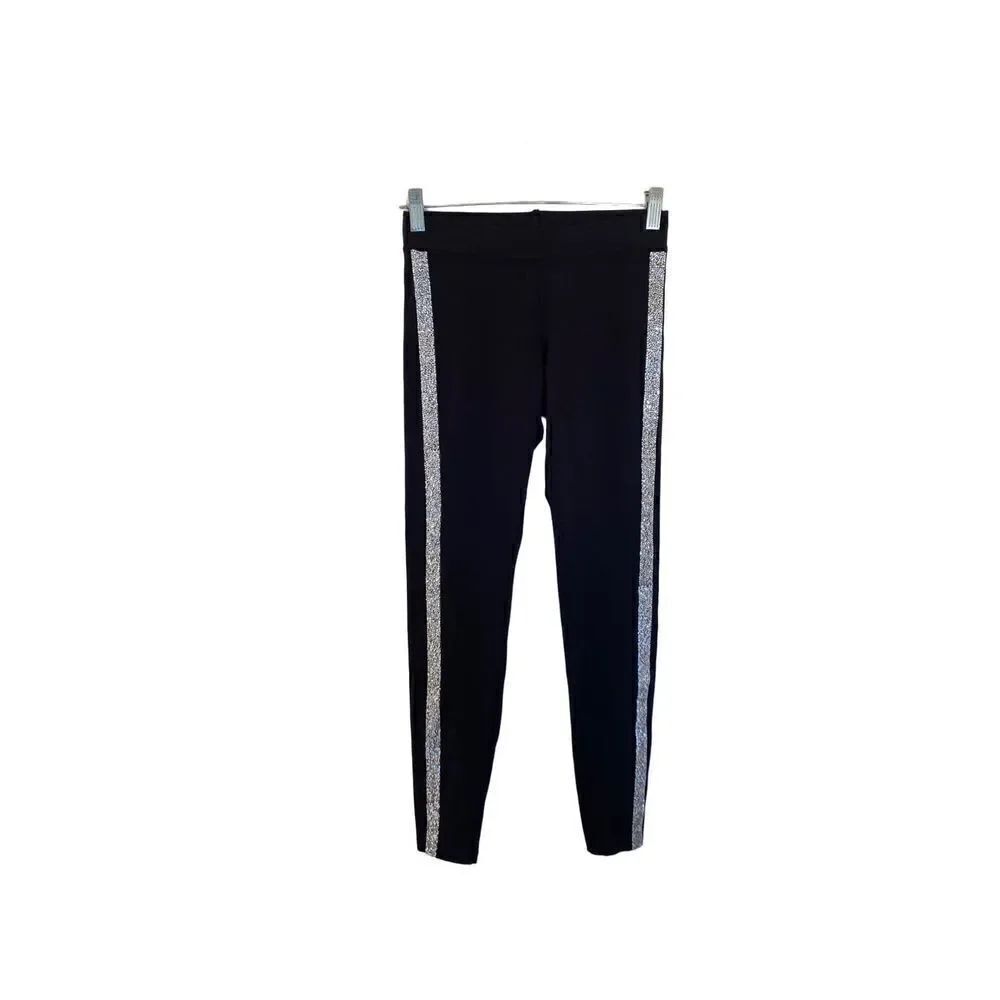 Xpress women’s black leggings, rhinestone band down leg size XS